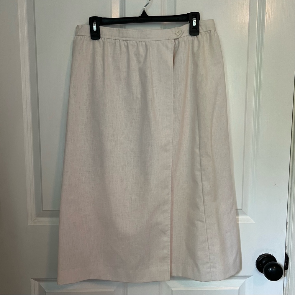 Country Suburbans‎ Vintage 1970s Linen Wrap Skirt White Midi Size 16